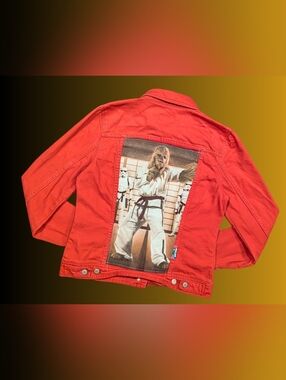 Handmade, Upcycled Star Wars Chewbacca Red Denim Jacket Size M